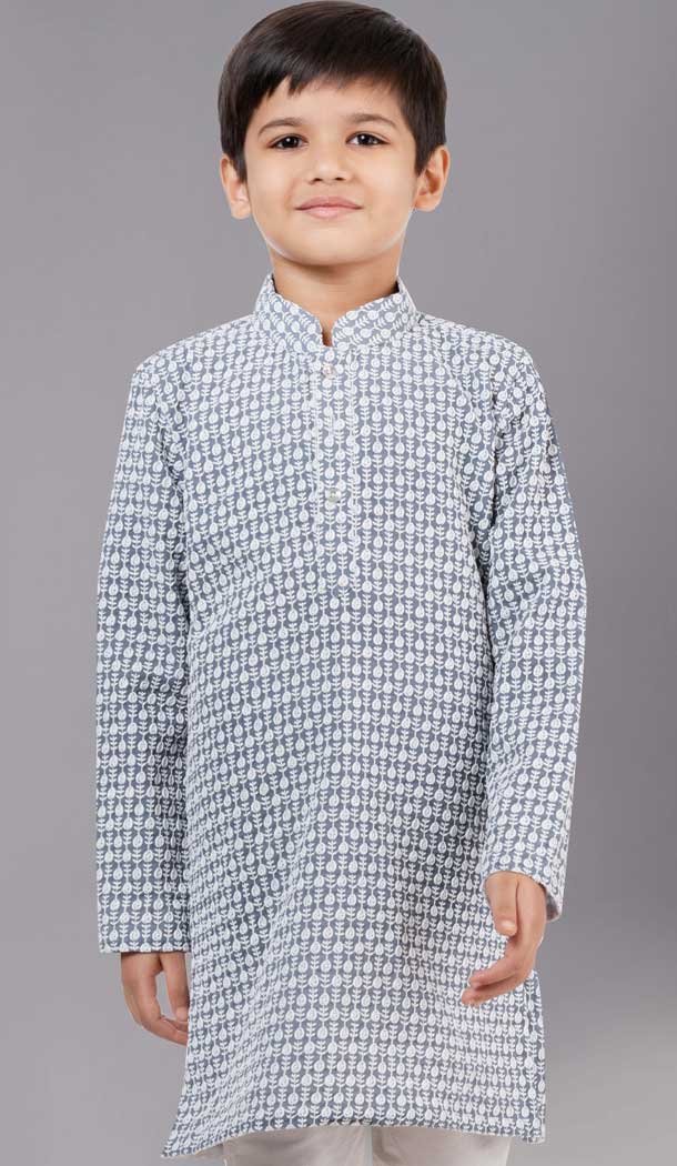 Grey Georgette Embroidered Kids Boys Kurta Pajama - 12058204845