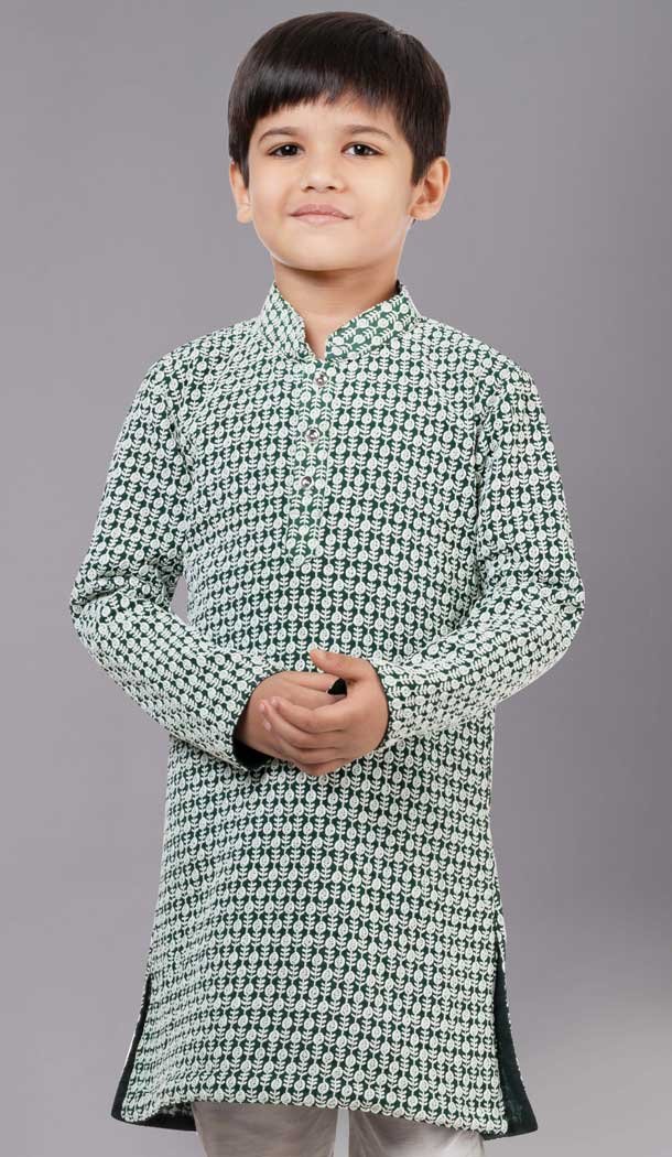 Rama Green Georgette Embroidered Kids Boys Kurta Pajama - 12058204846