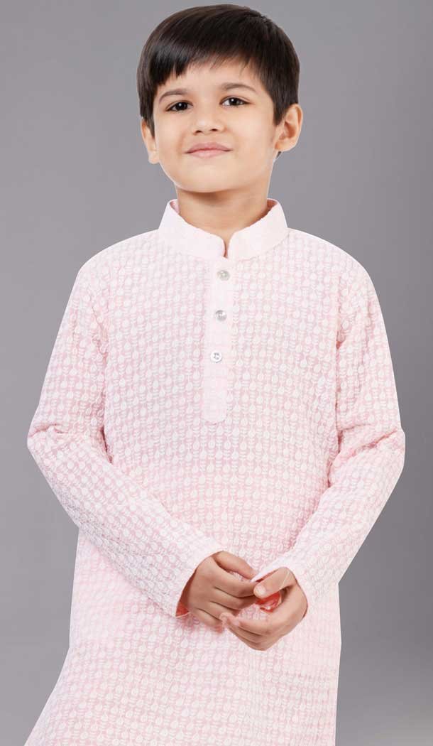 Pink Georgette Embroidered Kids Boys Kurta Pajama - 12058204851