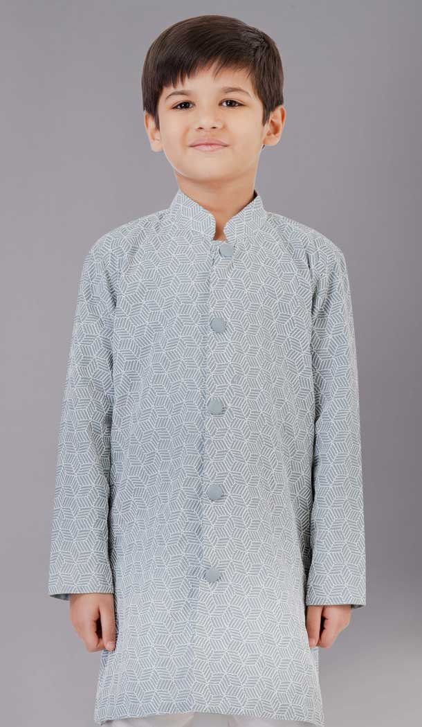 Mint Green Fancy Silk Embroidered Kids Boys Kurta Pajama - 12058204853