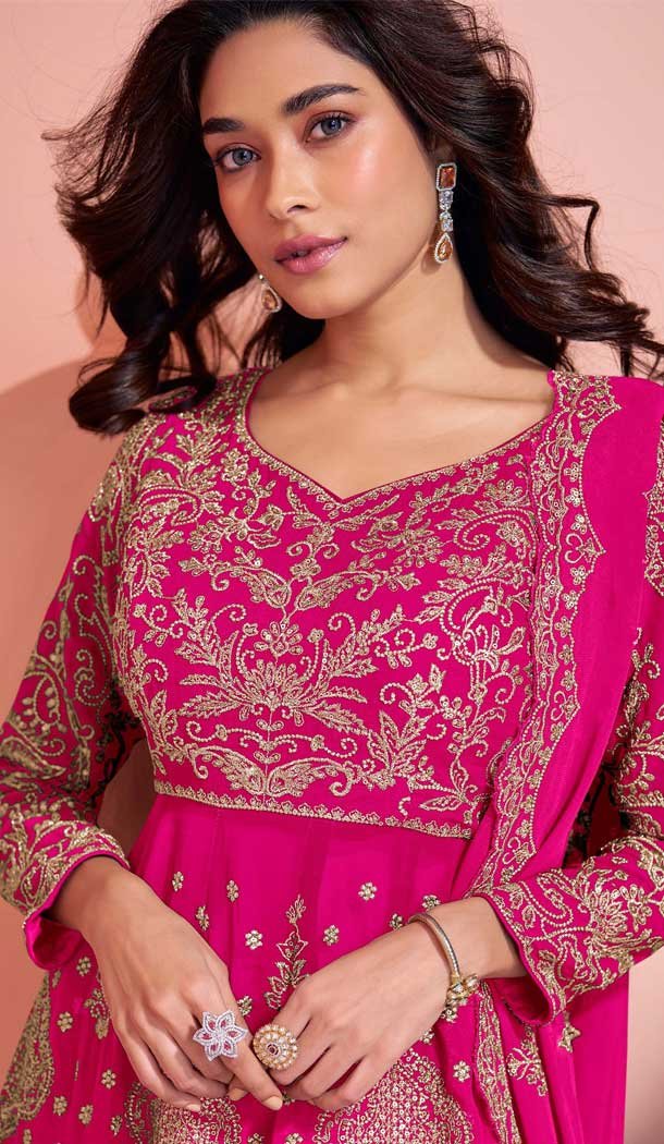Pink Georgette Embroidery Work Designer Wear Sharara Suit - 158378773