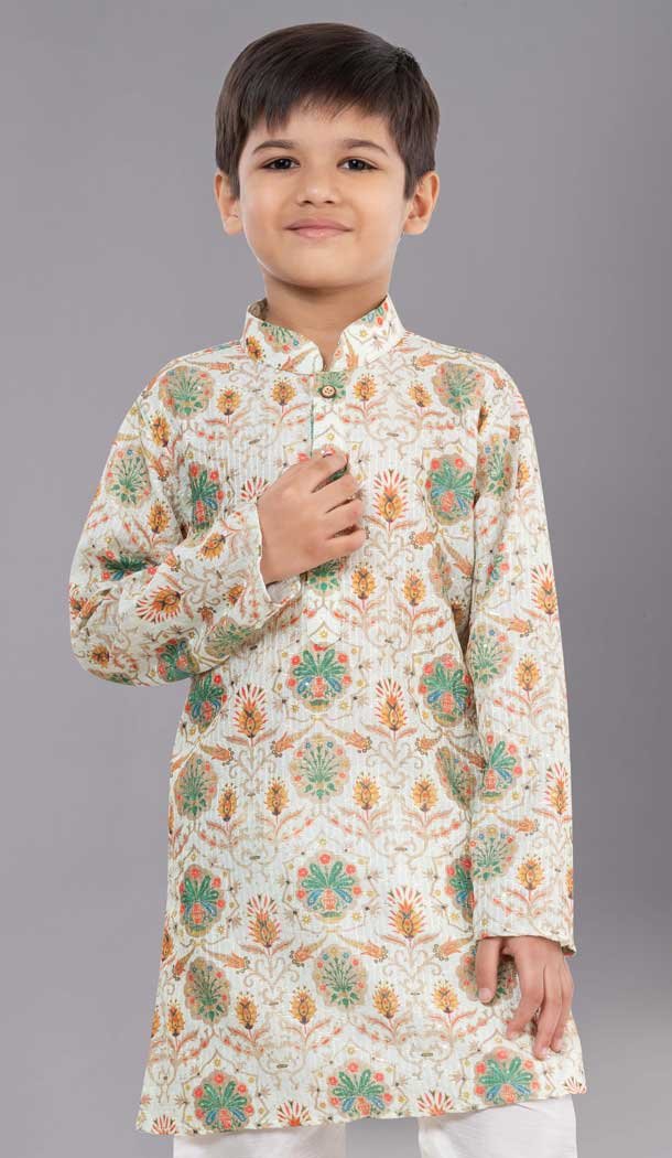 Designer Multi Color Polyester Sequins Work Kids Wear Boys Kurta Pajama - 12060204892