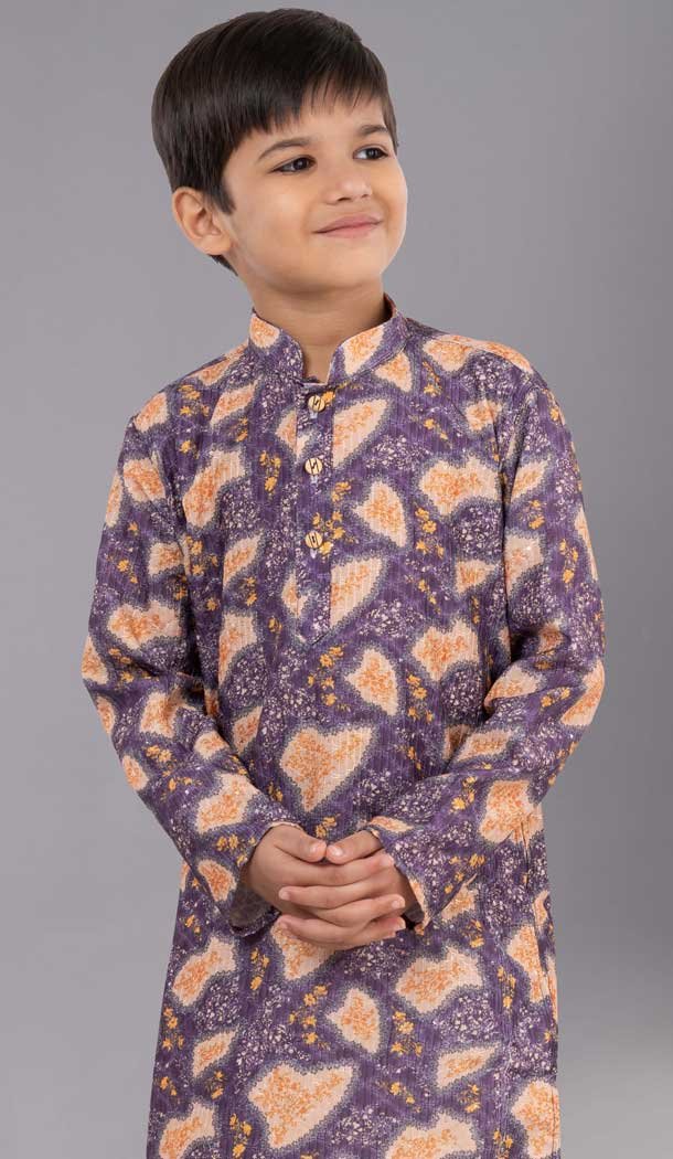 Purple Polyester Printed Kids Wear Boys Kurta Pajama - 12060204896