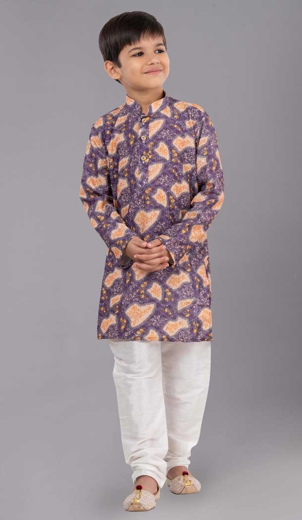 Purple Polyester Printed Kids Wear Boys Kurta Pajama - 12060204896