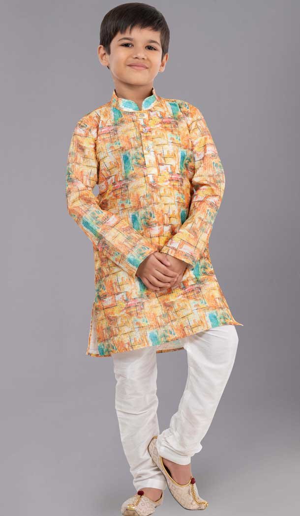 Multi Color Polyester Printed Kids Wear Boys Kurta Pajama - 12060204900