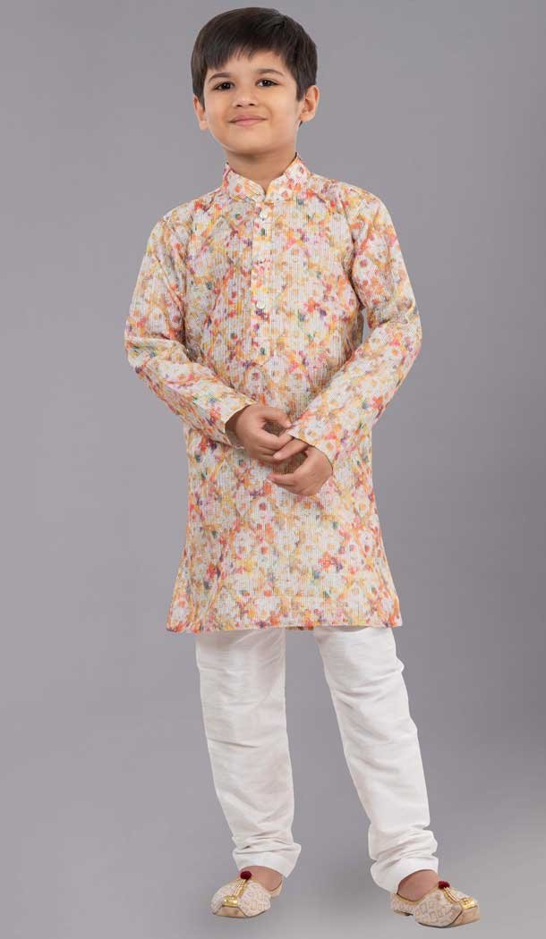 Multi Color Printed Polyester Kids Wear Boys Kurta Pajama - 12060204901