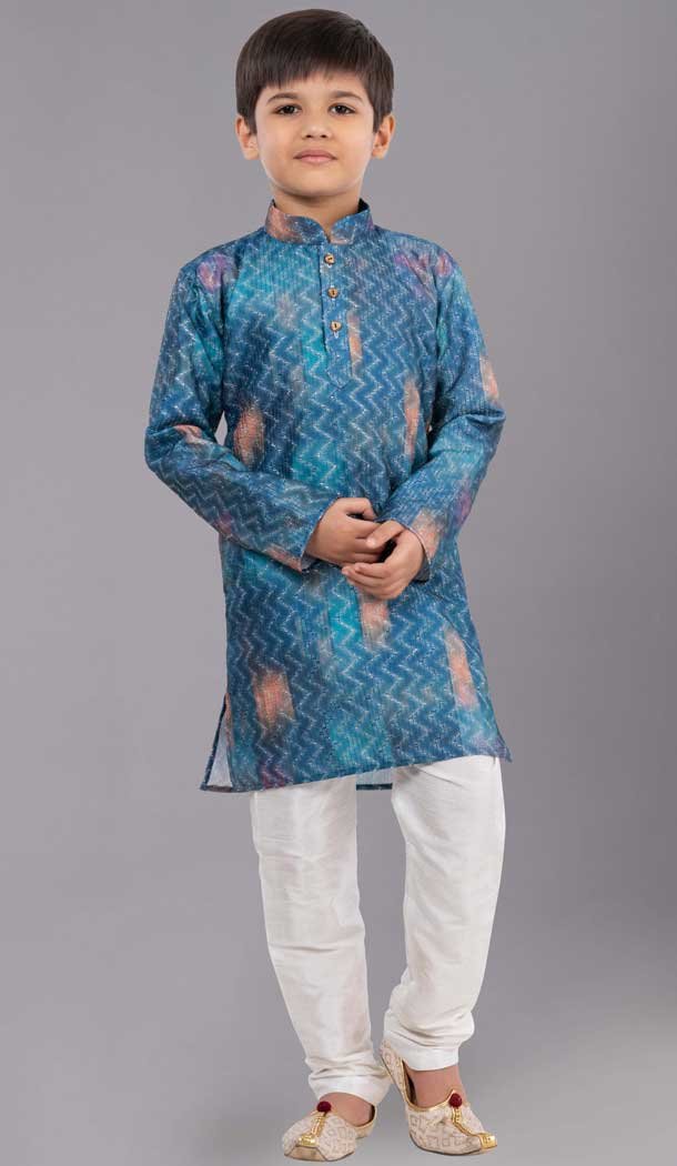 Festival Wear Multi Color Polyester Printed Kid's Kurta Pajama - 12060204902