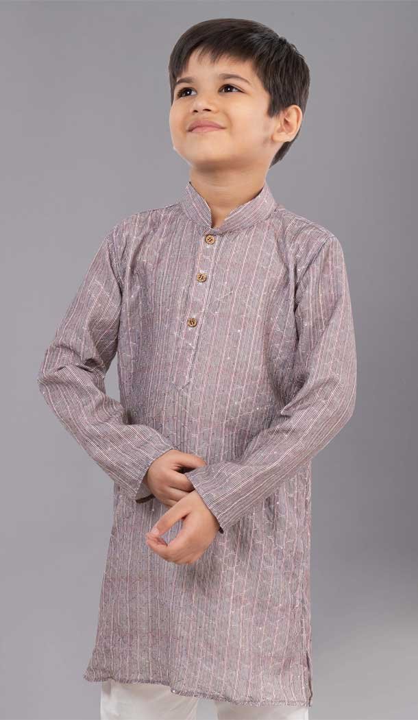 Grey Printed Polyester Kids Wear Boys Kurta Pajama - 12060204903