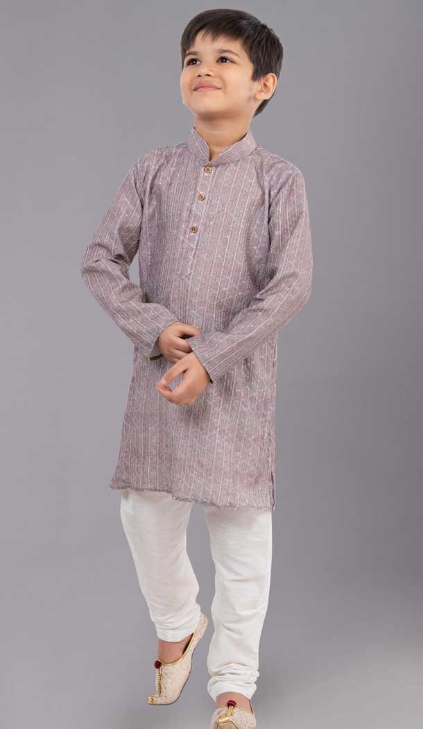 Grey Printed Polyester Kids Wear Boys Kurta Pajama - 12060204903