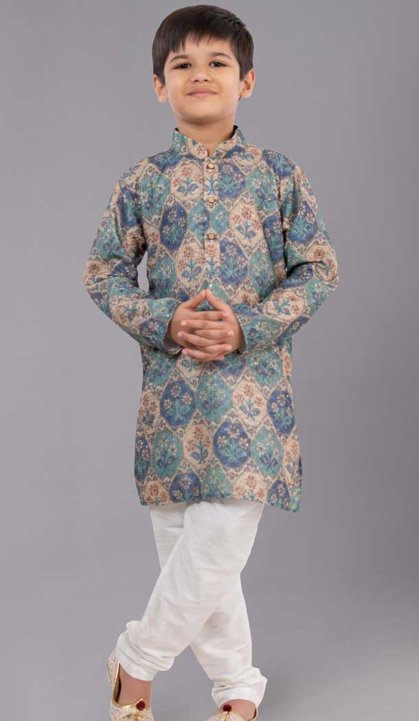Multi Color Polyester Printed Designer Kids Wear Boys Kurta Pajama - 12060204904