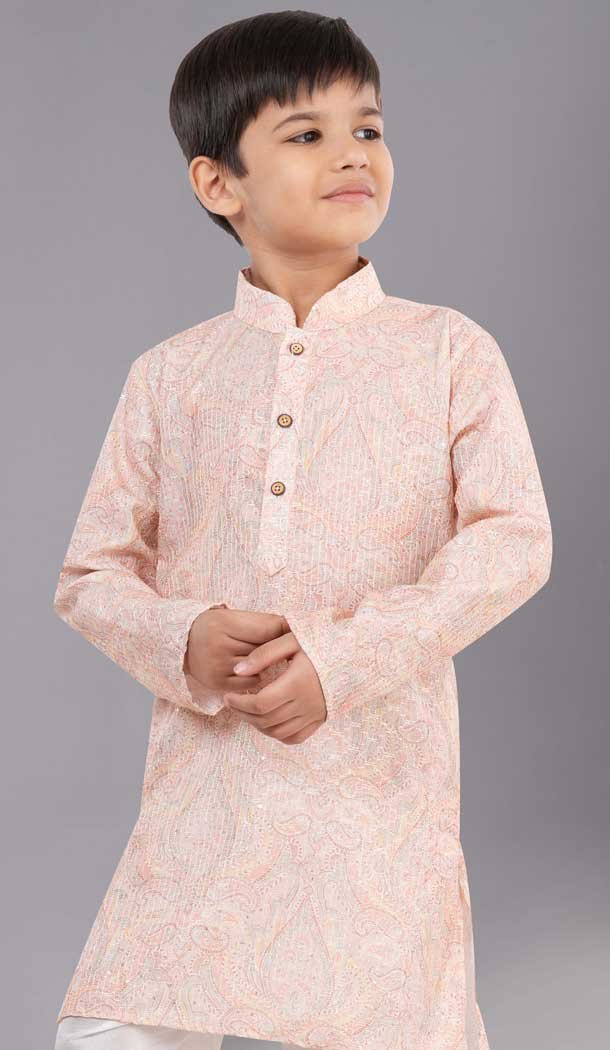 Pink Printed Polyester Kids Wear Boys Kurta Pajama - 12060204905