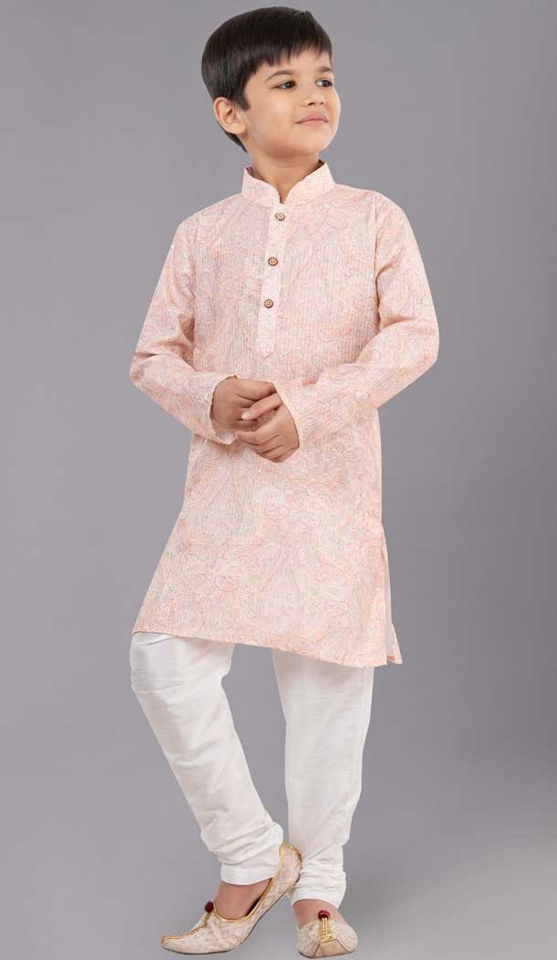 Pink Printed Polyester Kids Wear Boys Kurta Pajama - 12060204905