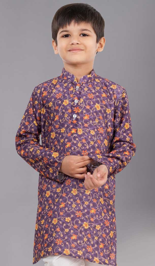 Purple Printed Polyester Kids Wear Boys Kurta Pajama - 12060204908