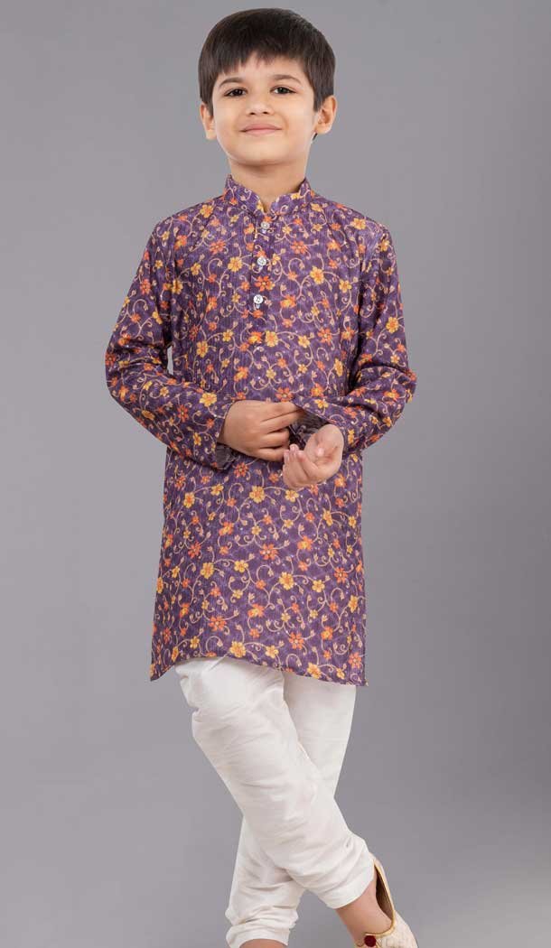 Purple Printed Polyester Kids Wear Boys Kurta Pajama - 12060204908
