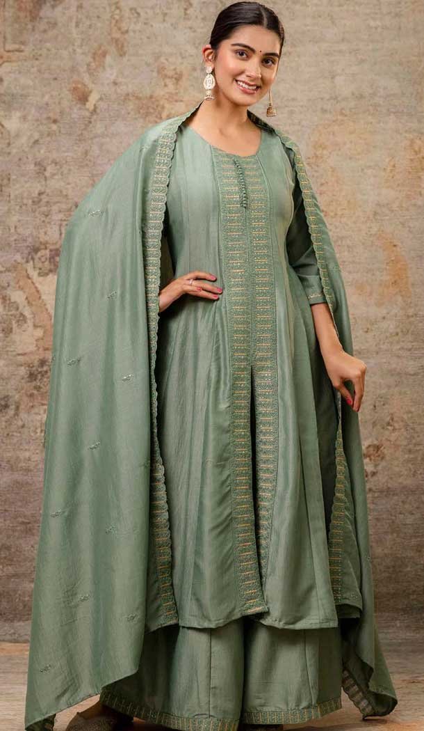 Pista Green Color Silk Resham Work Designer Anarkali Suit - 11608202133