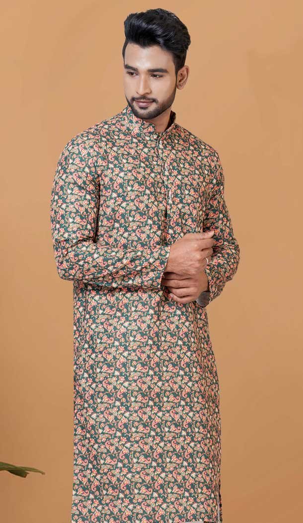 Multi Color Cotton Crochet Work Casual Wear Men Kurta Pajama - 12082205008