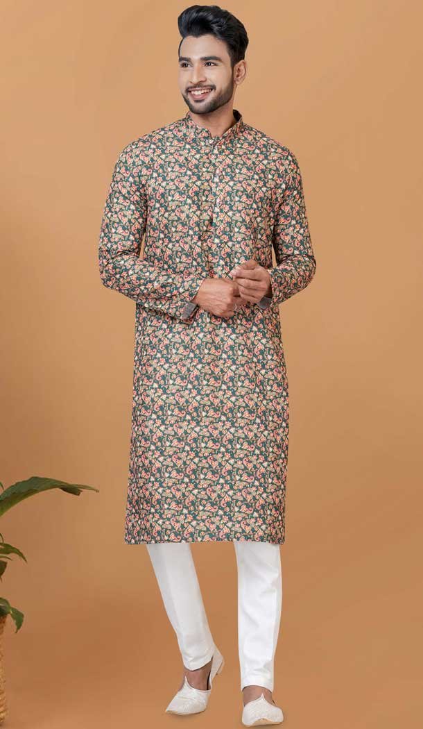 Multi Color Cotton Crochet Work Casual Wear Men Kurta Pajama - 12082205008