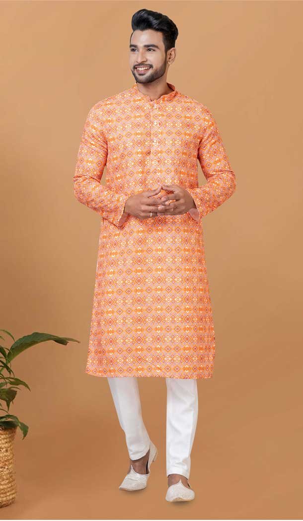 Casual Wear Multi Color Cotton Crochet Work Men Kurta Pajama - 12082205012