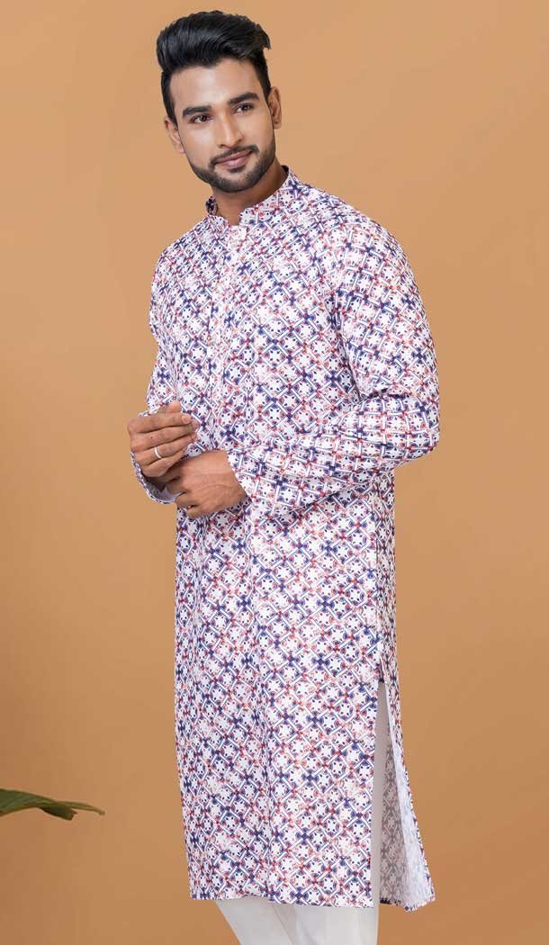 Multi Color Cotton Crochet Work Designer Casual Wear Men Kurta Pajama - 12082205017