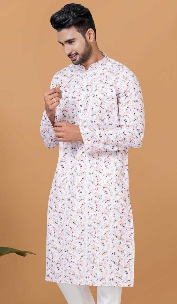 Off White Cotton Crochet Work Casual Wear Men Kurta Pajama - 12082205019