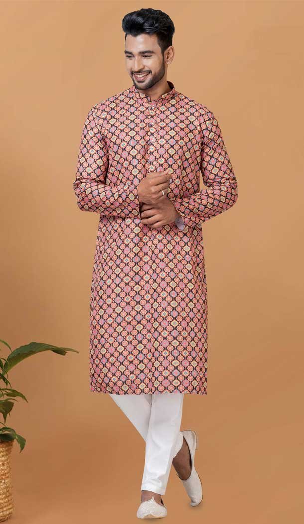 Crochet Work Cotton Casual Wear Men Kurta Pajama In Multi Color - 12082205022