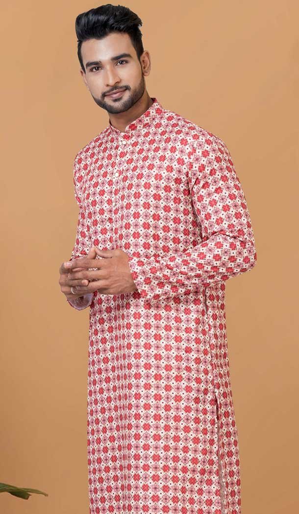 Casual Wear Cotton Crochet Work Men Kurta Pajama In Multi Color - 12082205023