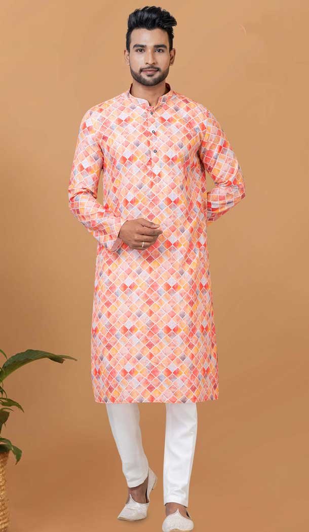 Cotton Crochet Work Casual Wear Designer Men Kurta Pajama In Multi Color - 12082205024