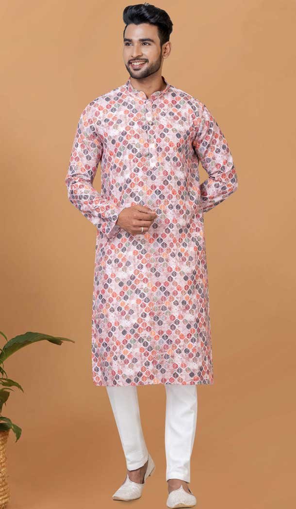 Designer Digital Printed Cotton Casual Wear Men Kurta Pajama In Multi Color - 12082205033