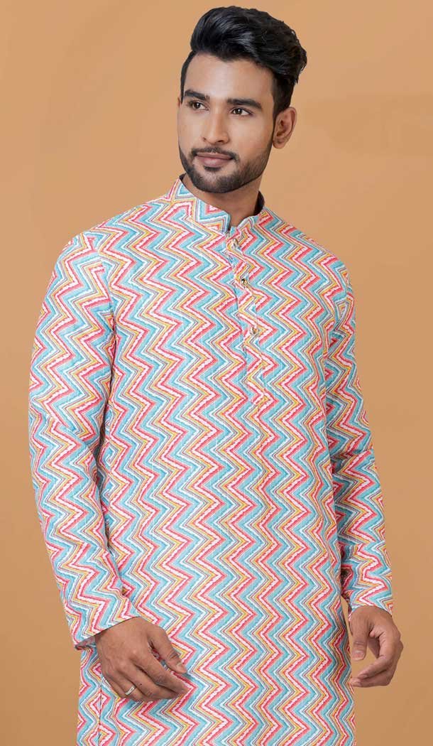 Casual Wear Multi Color Digital Printed Cotton Designer Men Kurta Pajama - 12082205037