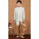 Jacquard Silk Weaving Work Wedding Wear Kid Boys Kurta With Dhoti In Sky Blue - 12083205051