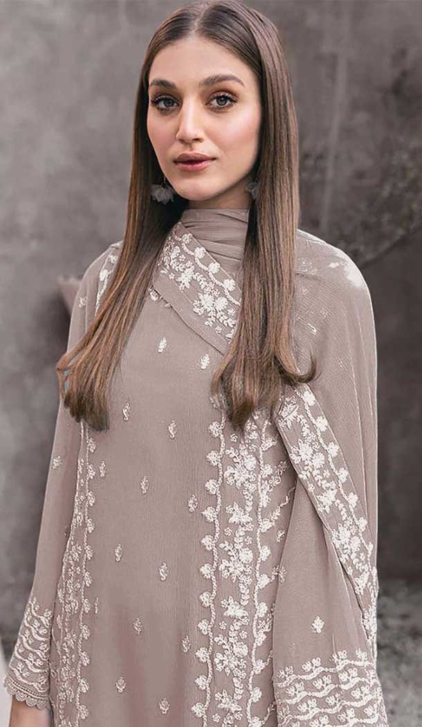 Beige Georgette Embroidered Designer Pakistani Salwar Kameez - 12055204834