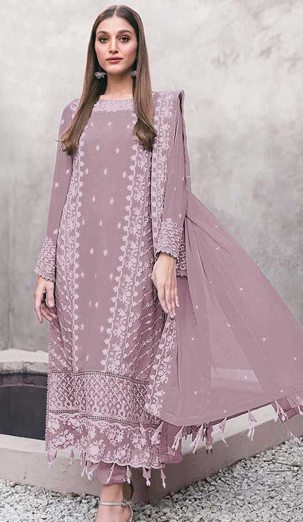 Pink Georgette Embroidered Designer Pakistani Salwar Kameez - 12055204836