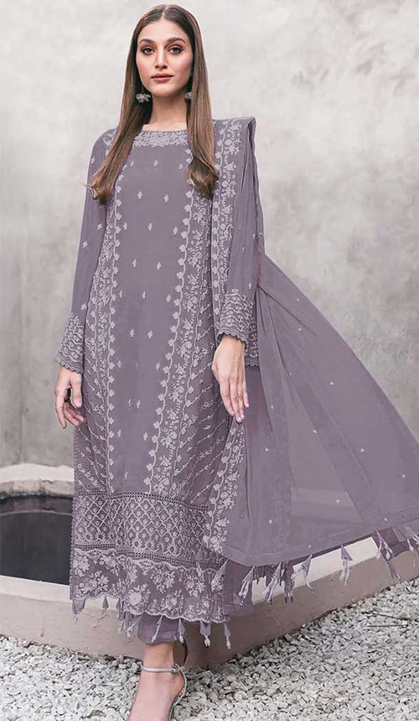 Violet Georgette Embroidered Designer Pakistani Salwar Kameez - 12055204838
