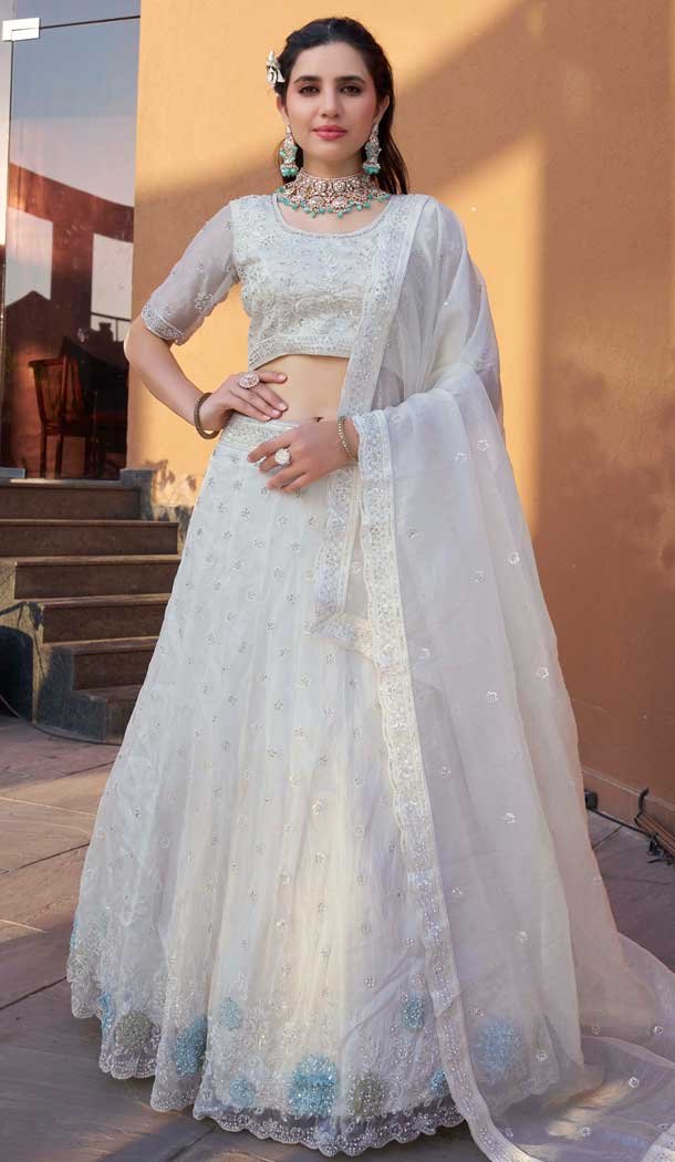 Mausam Sequins Work Wedding Wear Lehenga Choli In White - 12100205245