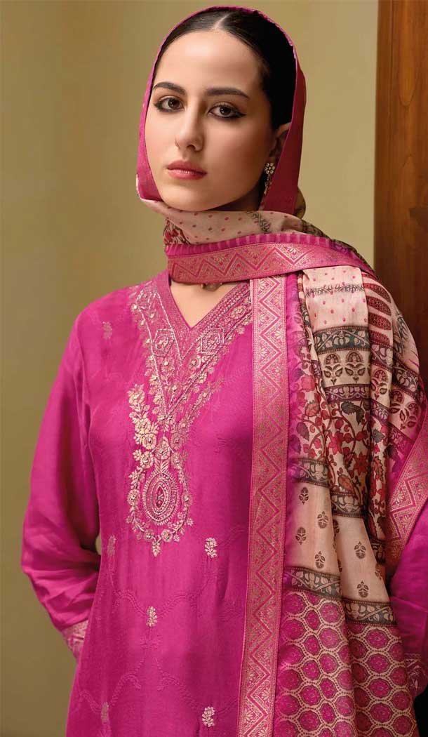 Rai Pink Viscose Jacquard Work Party Wear Salwar Suit - 12118205483
