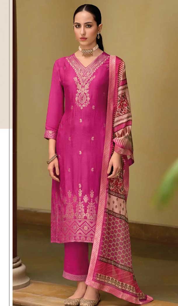 Rai Pink Viscose Jacquard Work Party Wear Salwar Suit - 12118205483