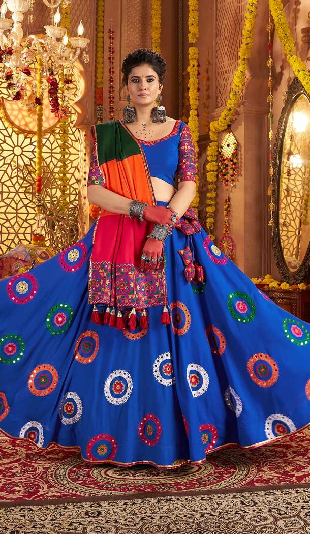 Blue Viscose Cotton Embroidery Work Navratri Chaniya Choli -159099188