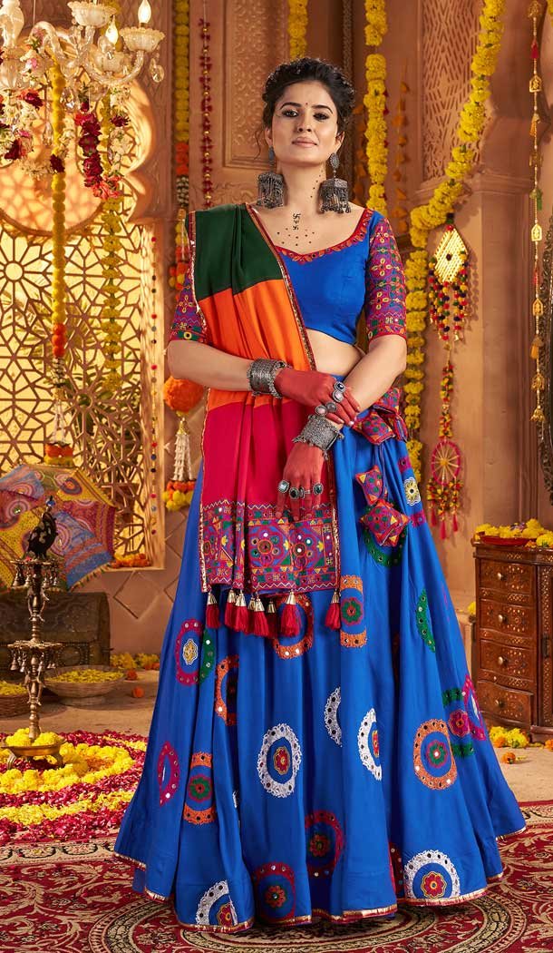 Blue Viscose Cotton Embroidery Work Navratri Chaniya Choli -159099188