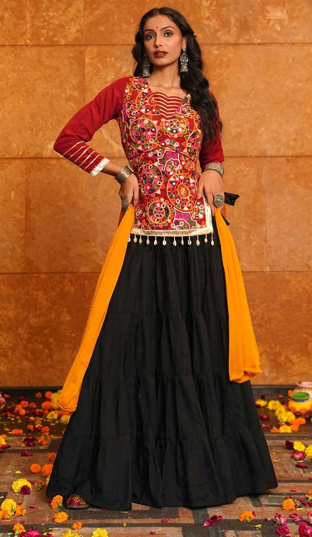 Women Crepe Navratri Chaniya Choli Black Embroidery - 159719576
