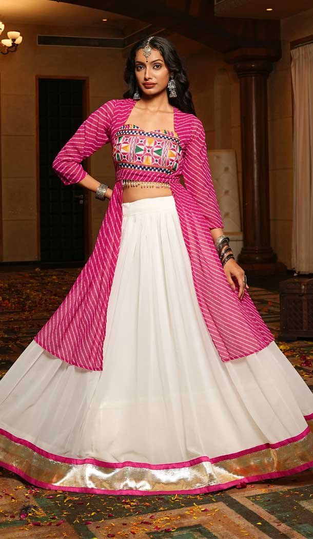 Women Printed White Embroidery Georgette - 159719578