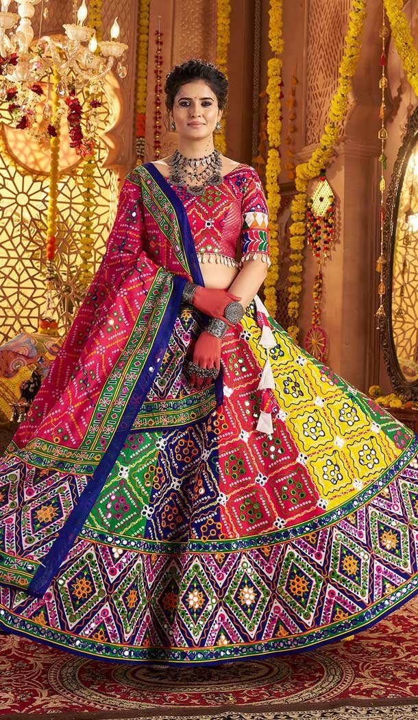 Women Navratri Chaniya Choli Embroidery Work Pink Jacquard Patch - 160099833