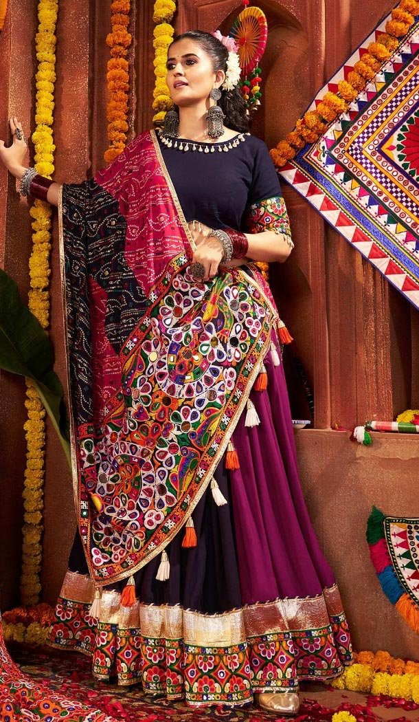 Women Multi Color Navratri Chaniya Choli Designer Embroidery Work Viscose Cotton - 160501104