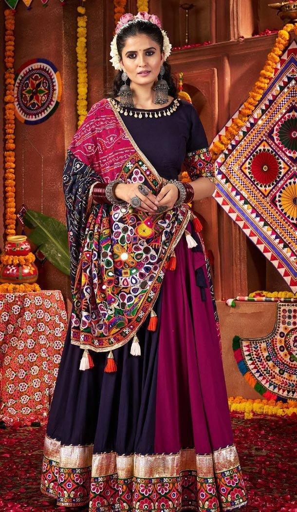 Women Multi Color Navratri Chaniya Choli Designer Embroidery Work Viscose Cotton - 160501104