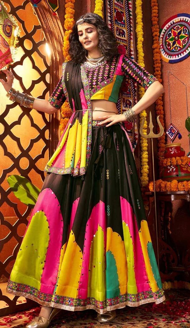 Women Navratri Chaniya Choli Designer Embroidery Work Black Gajji Silk - 160571133