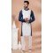 White Navy Blue Banarasi Silk Weaving Work Mens Kurta Pajama - 12103205260