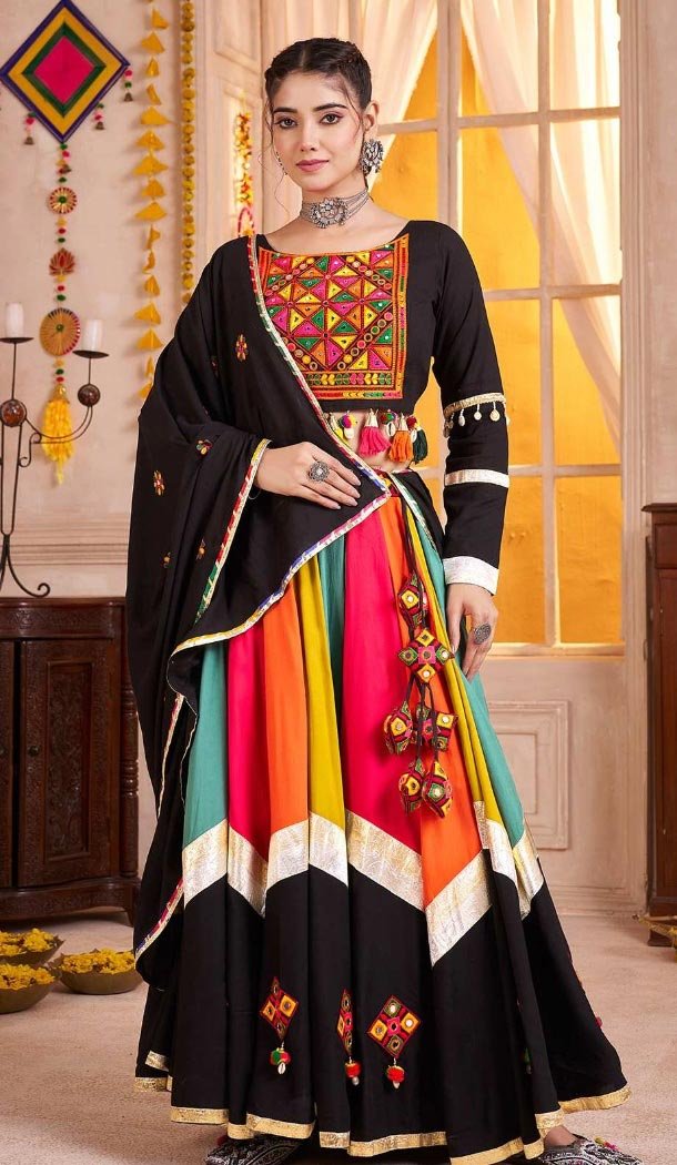 Women Viscose Cotton Black Designer Embroidery Work Navratri Chaniya Choli - 160811244