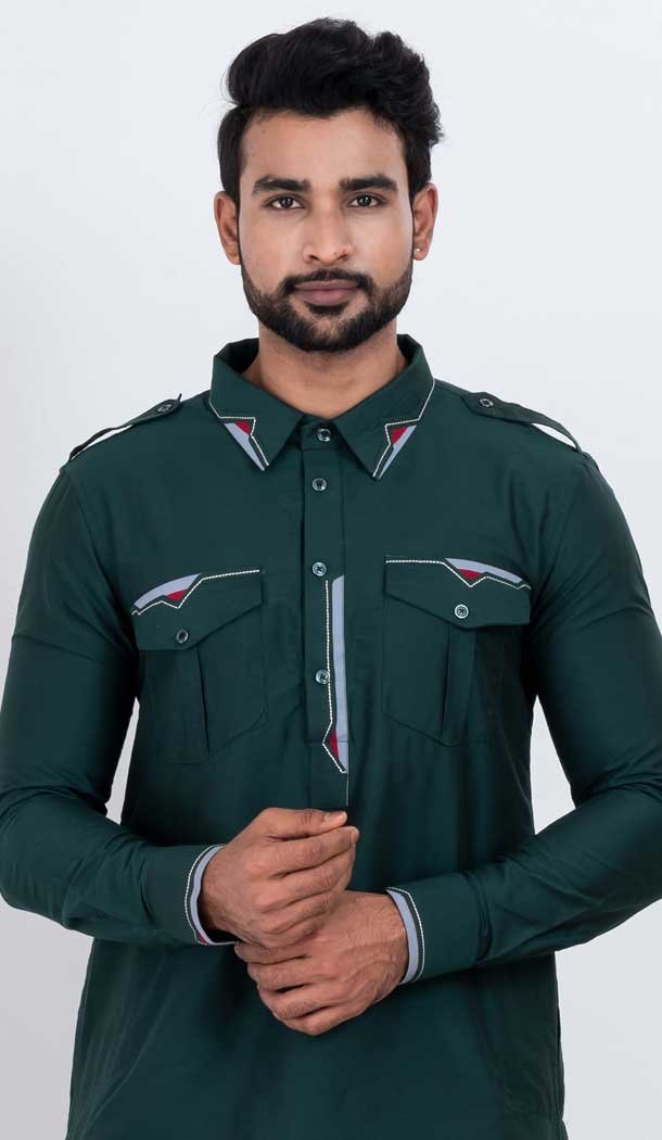 Viscose Plain Mens Pathani Kurta With Pajama In Rama - 12124205522