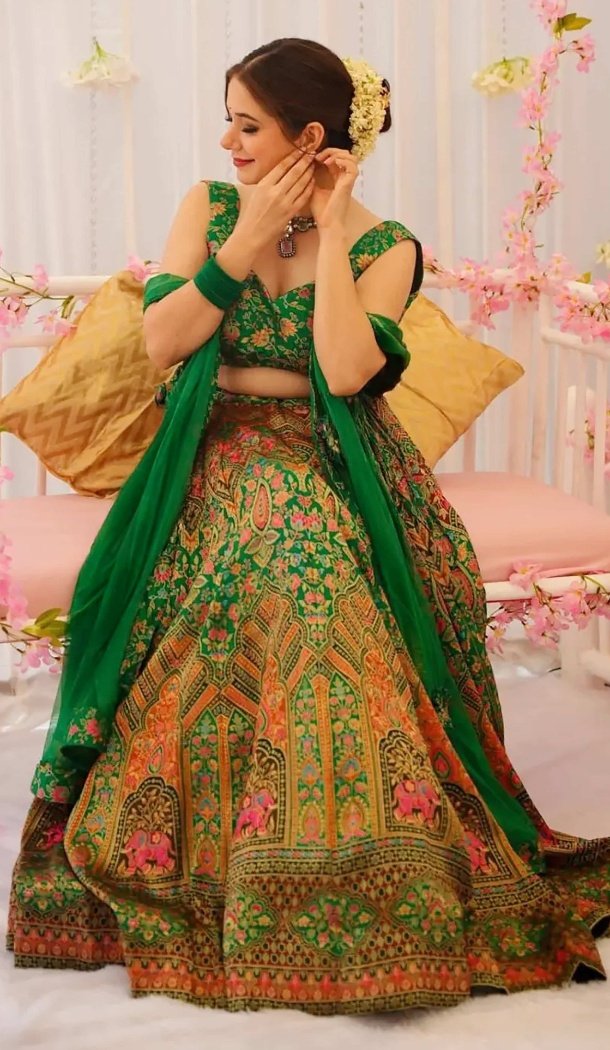 Women Silk Navratri Chaniya Choli Green Designer Digital Printed - 160851266