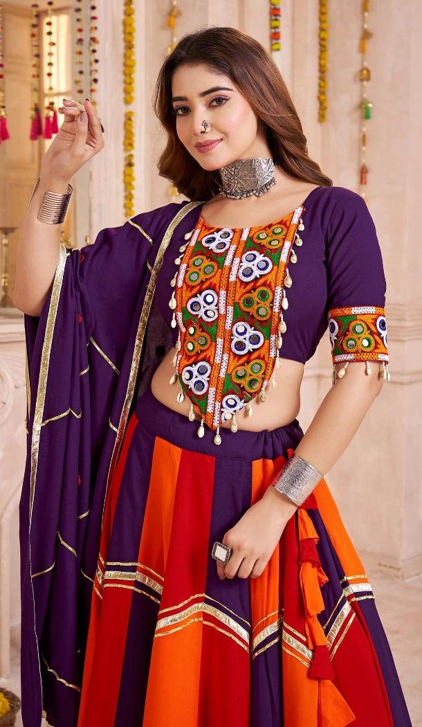 Women Navratri Chaniya Choli Viscose Cotton Designer Embroidery Work Purple - 160971354