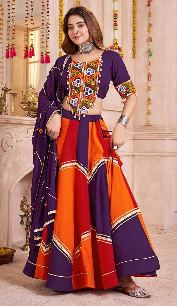 Women Navratri Chaniya Choli Viscose Cotton Designer Embroidery Work Purple - 160971354